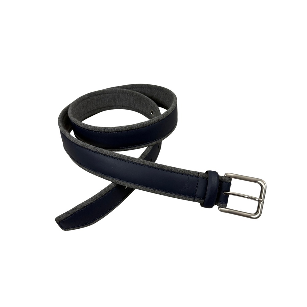 Tommy Bahama Belt Mens 36-42 Navy Blue Grey Leather Fabric Inlay Casual Buckle